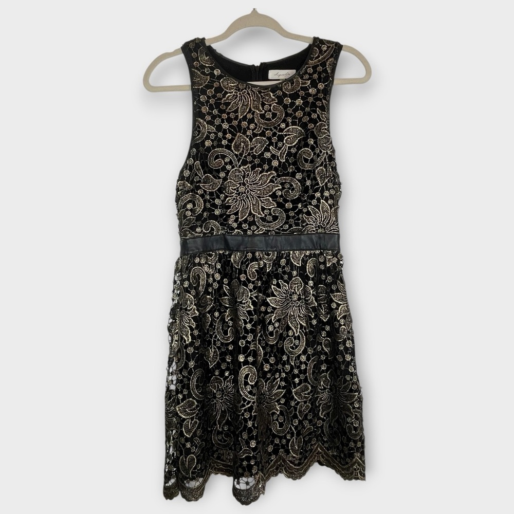 Sugarlips Black & Gold Metallic Embroidered Sleeveless Dress – Women’s Medium